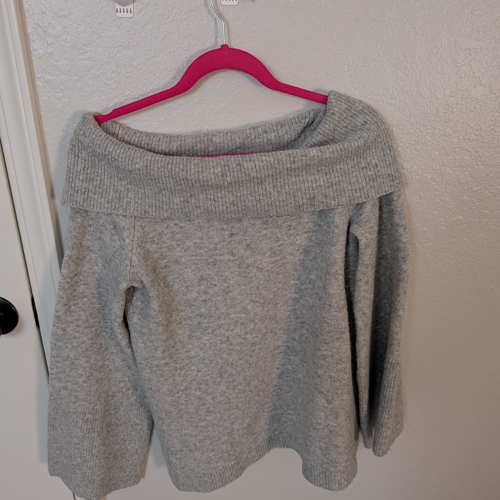 Ann Taylor Women's Light Gray Cowl Neck Sweater With Bell Sleeves